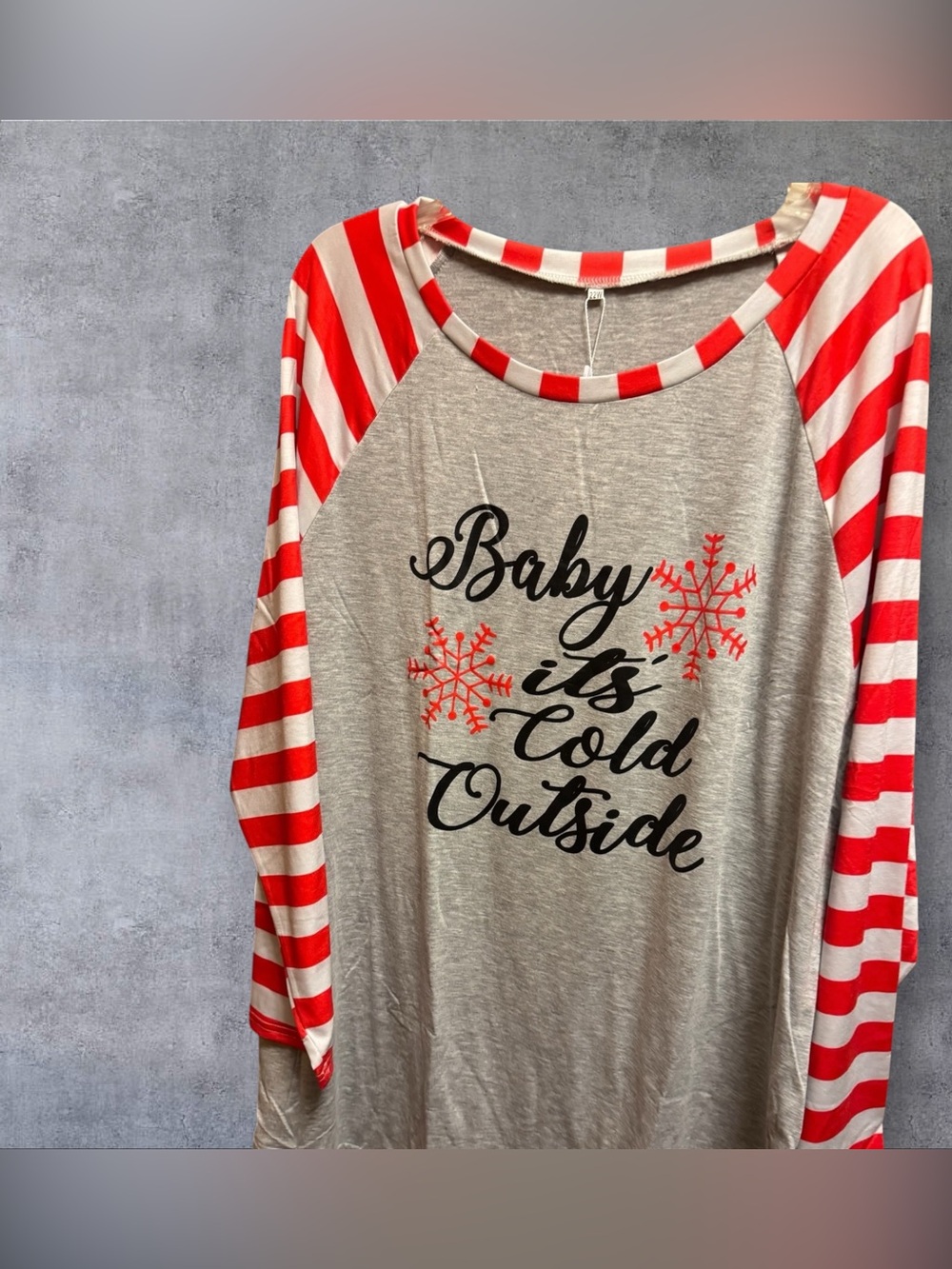 Striped Raglan Long Sleeve Tee - Gray with Red Stripes